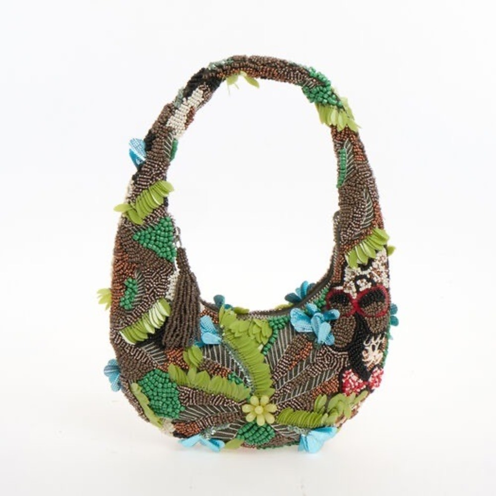 Beaded Floral Crescent Mini Hobo Bag Multicolor Handcrafted 3D Flowers Viral NEW